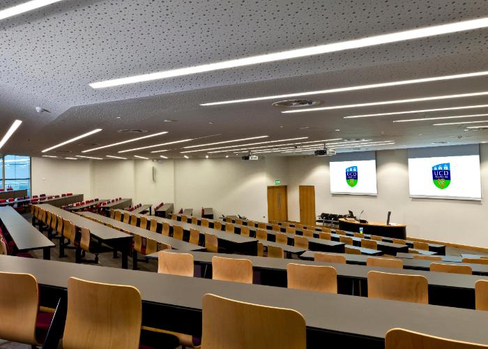 View of an empty auditorium at the O'Brien Centre for Science